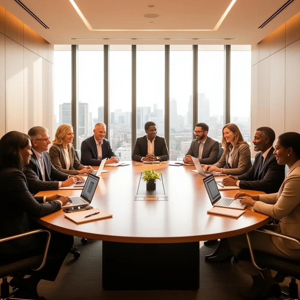 Executive team collaborating around a boardroom table
